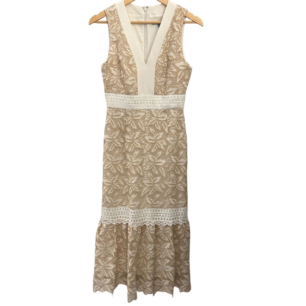 Antonio Milani Brown and Cream Blushing Beauty Lace Sleeveless Maxi Dress Size 4